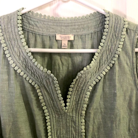 Talbots Petite Sm 59% linen Summer Women’s Top, the detail amazing, Sage Green - Picture 1 of 6